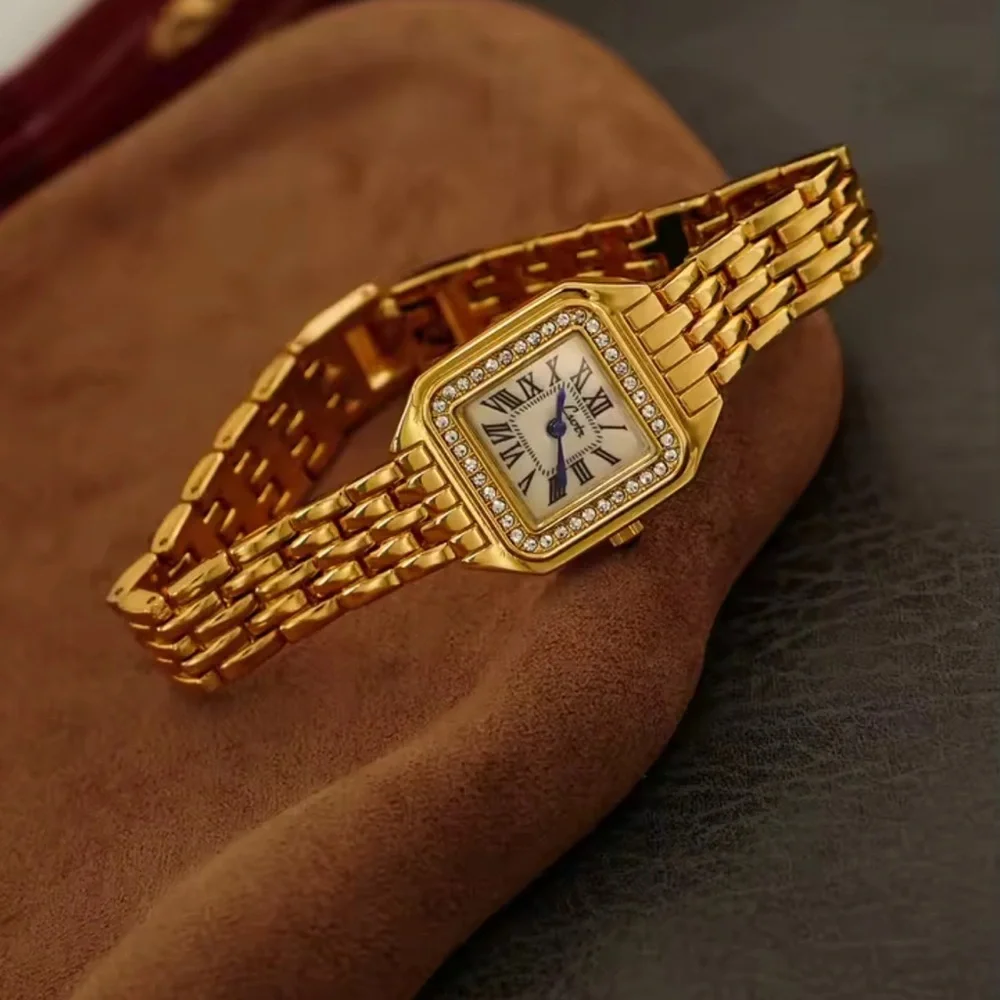 Panthere Classic Rectangle Gold Crystal Watch
